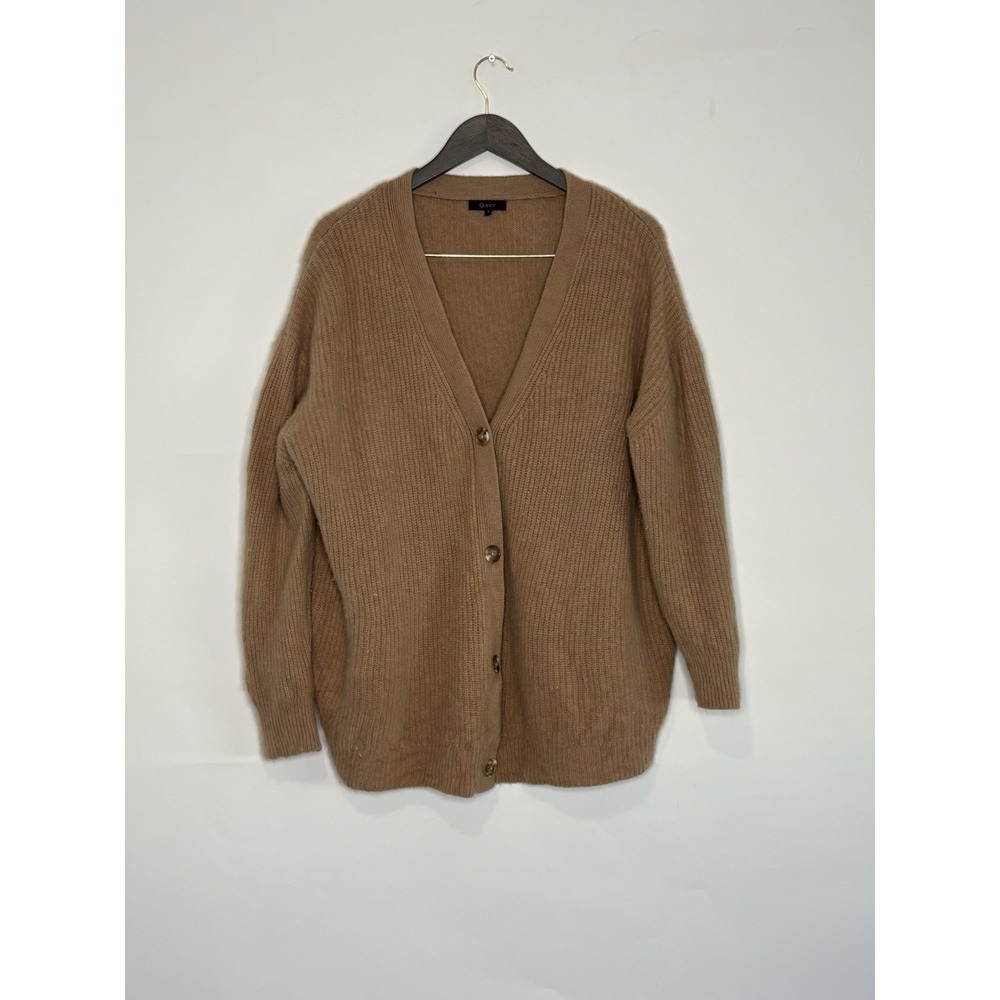 QUINCE Womens Large Cardigan THICK 100% Cashmere Waffle Chunky Knit Button Front